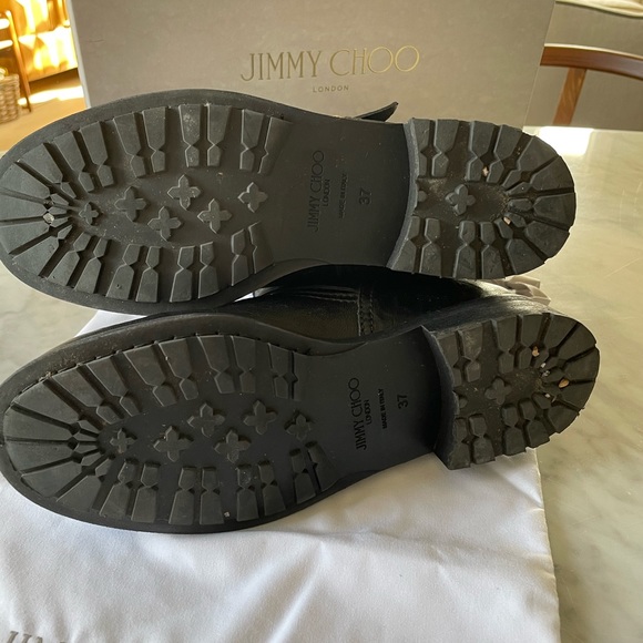 JIMMY CHOO Black Leather Combat Fur Lined Biker Boots 37 Worn Twice! - Picture 5 of 7